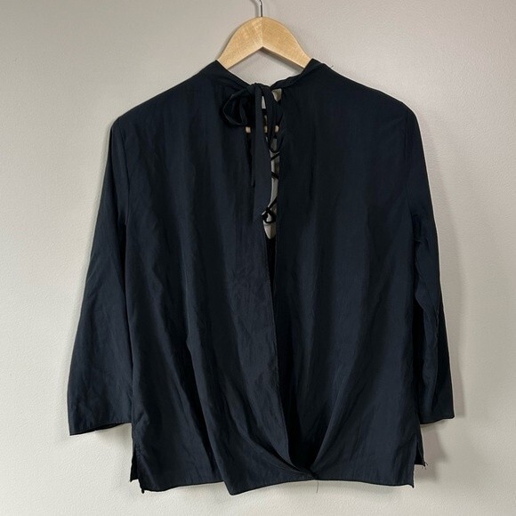 Zara Black Lace Up Front Open Back Long Sleeve Blouse Size Small - Picture 5 of 5